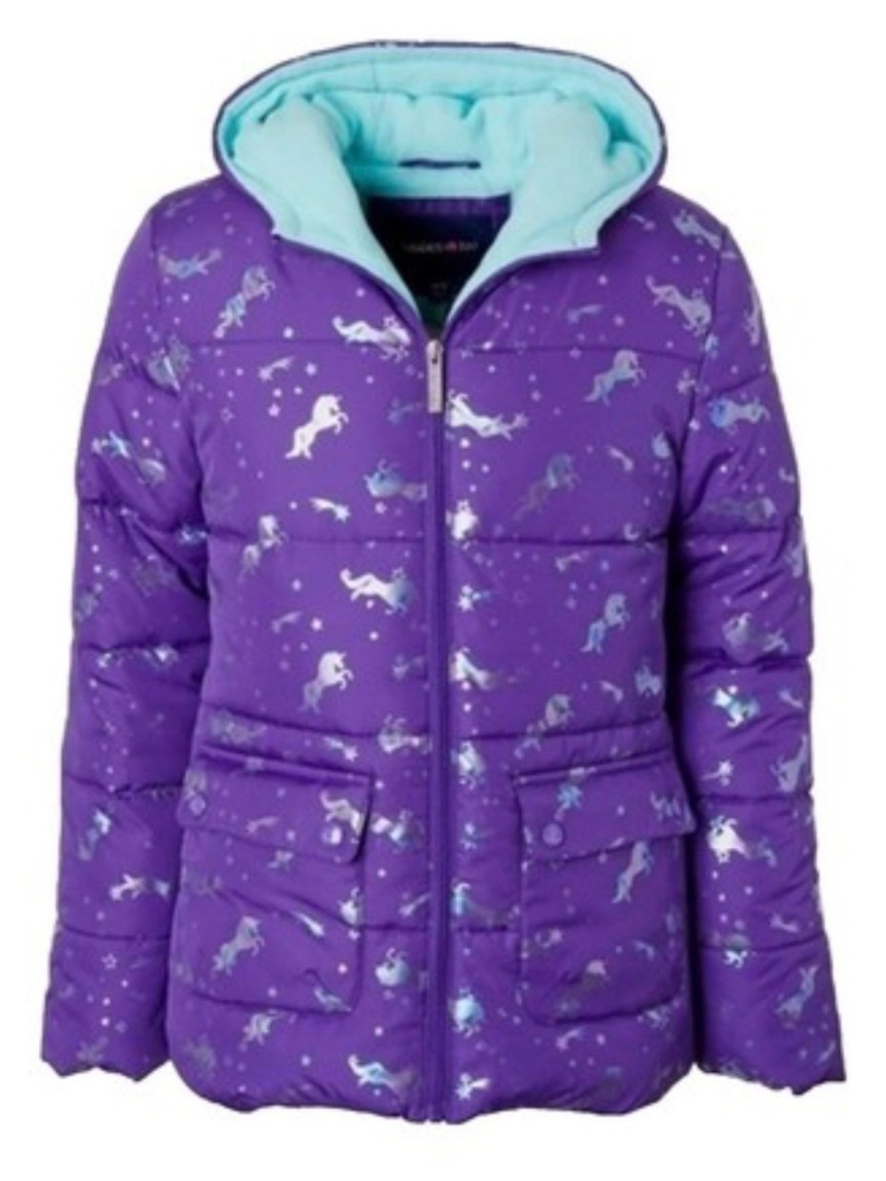 Limited Too Purple Unicorn Puffer Jacket Girls Hooded